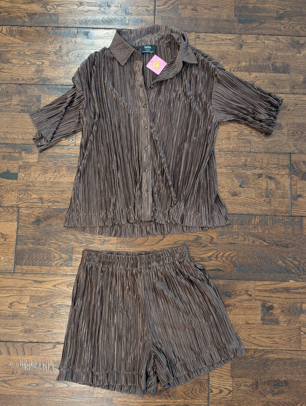 NWT - Dresses In LALA Plisse Mocha Short Set (S) - Picture 4 of 9